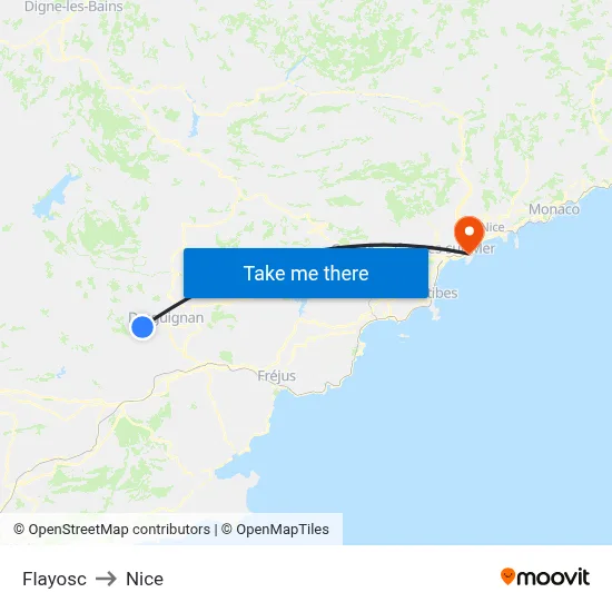 Flayosc to Nice map