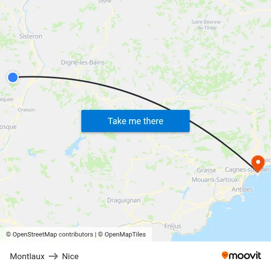 Montlaux to Nice map
