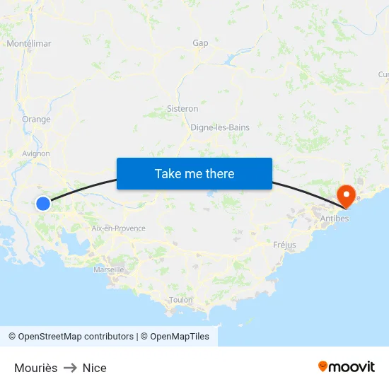 Mouriès to Nice map