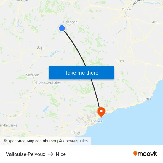 Vallouise-Pelvoux to Nice map