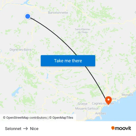 Selonnet to Nice map