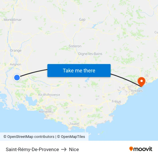 Saint-Rémy-De-Provence to Nice map