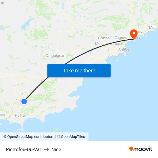Pierrefeu-Du-Var to Nice map
