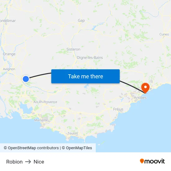 Robion to Nice map