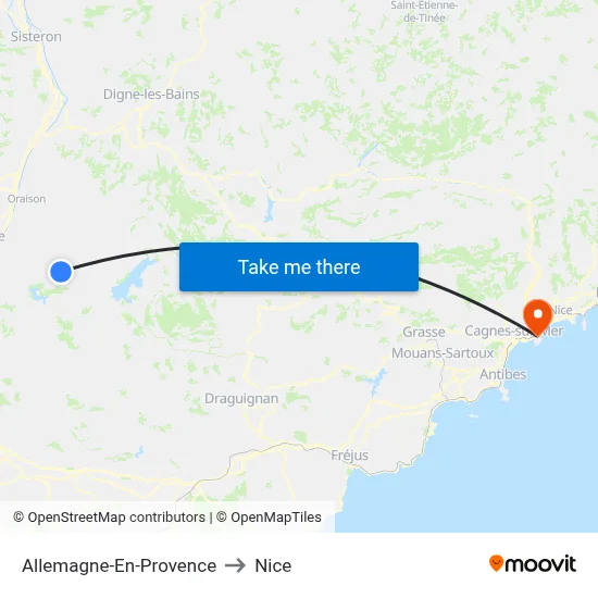 Allemagne-En-Provence to Nice map