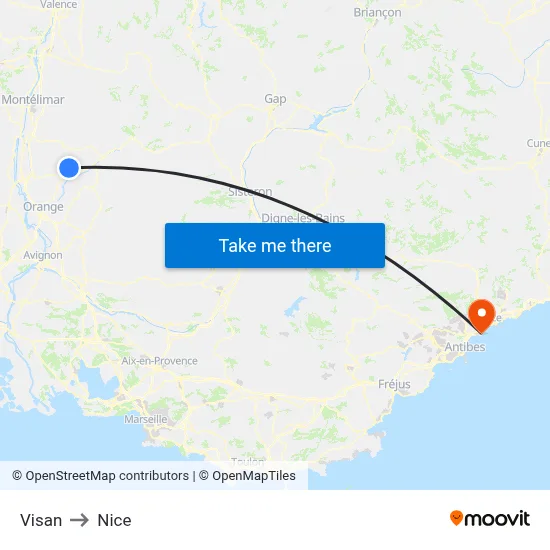 Visan to Nice map