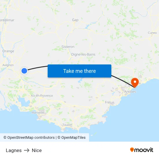 Lagnes to Nice map