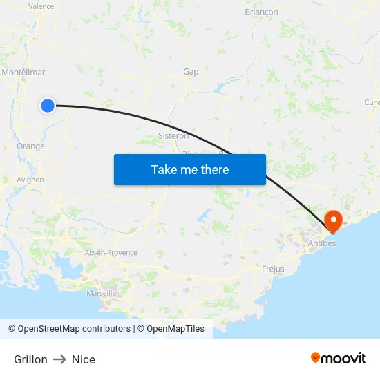 Grillon to Nice map