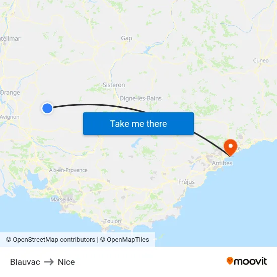 Blauvac to Nice map