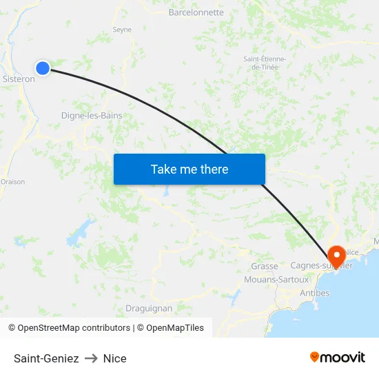 Saint-Geniez to Nice map
