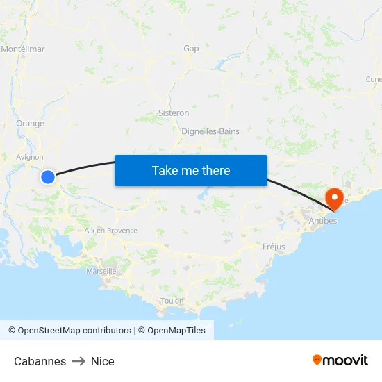 Cabannes to Nice map