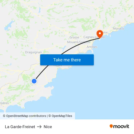 La Garde-Freinet to Nice map