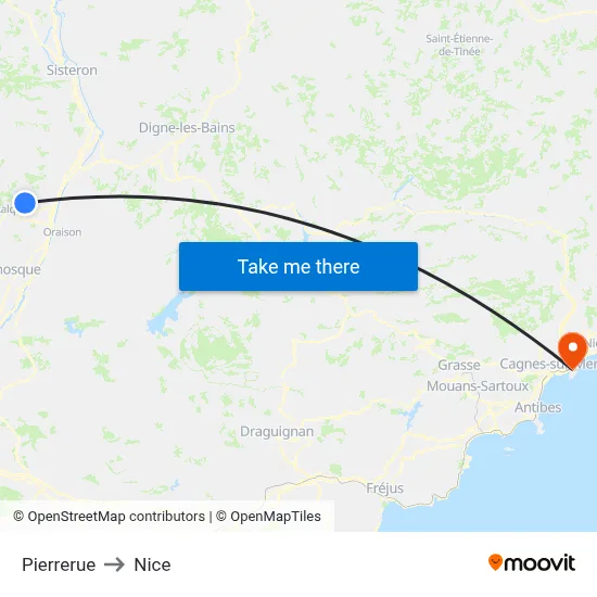 Pierrerue to Nice map