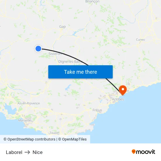 Laborel to Nice map