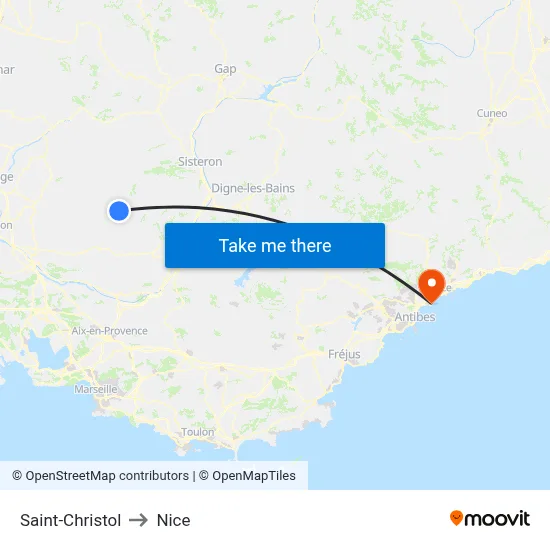 Saint-Christol to Nice map