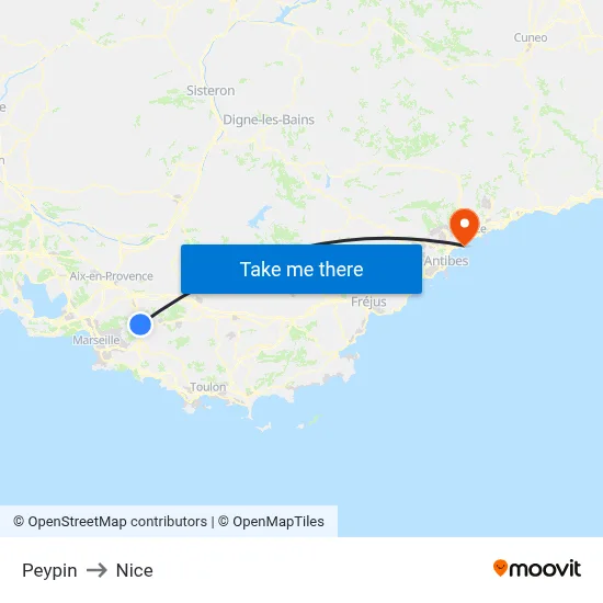 Peypin to Nice map