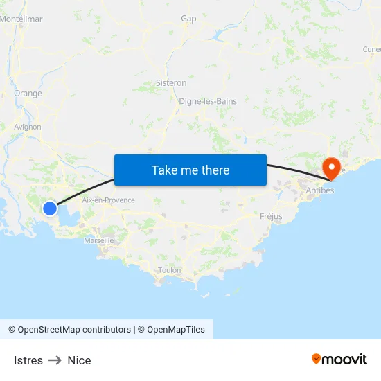 Istres to Nice map