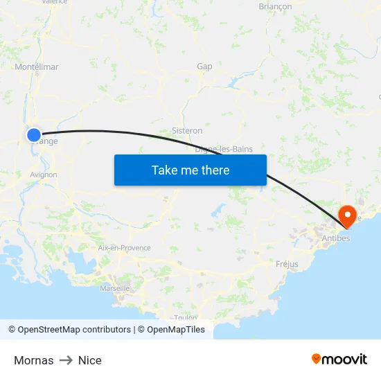 Mornas to Nice map