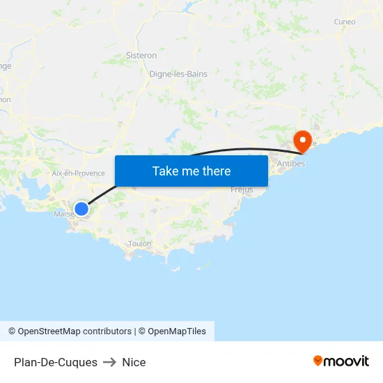 Plan-De-Cuques to Nice map