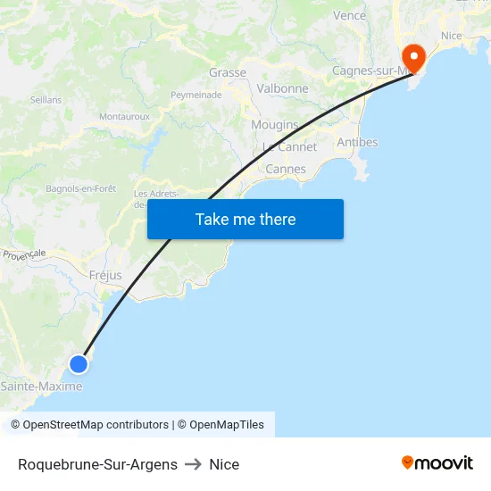 Roquebrune-Sur-Argens to Nice map