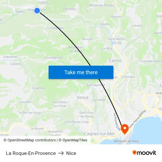 La Roque-En-Provence to Nice map