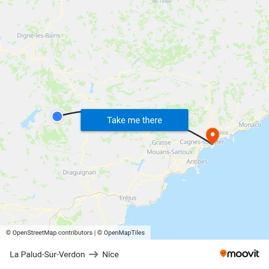 La Palud-Sur-Verdon to Nice map
