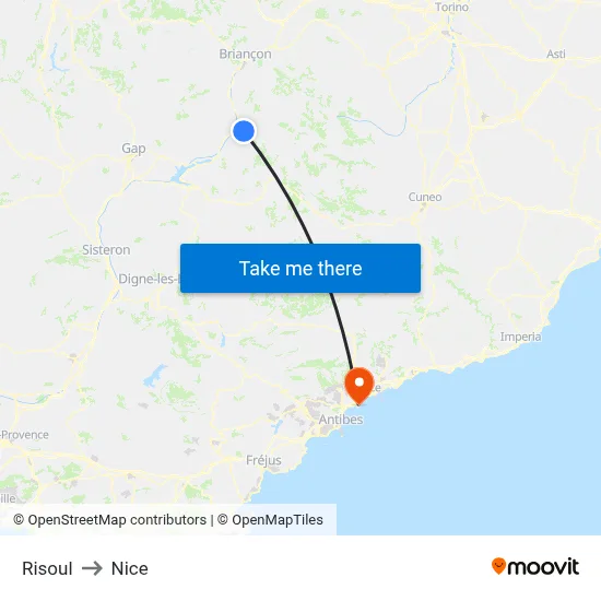 Risoul to Nice map