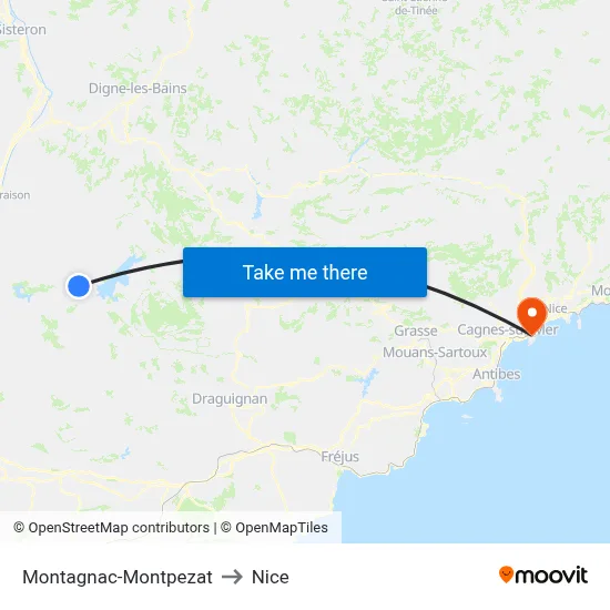 Montagnac-Montpezat to Nice map