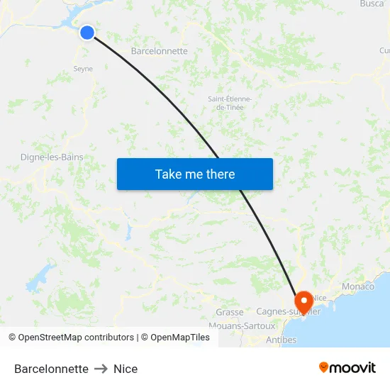 Barcelonnette to Nice map