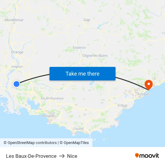 Les Baux-De-Provence to Nice map