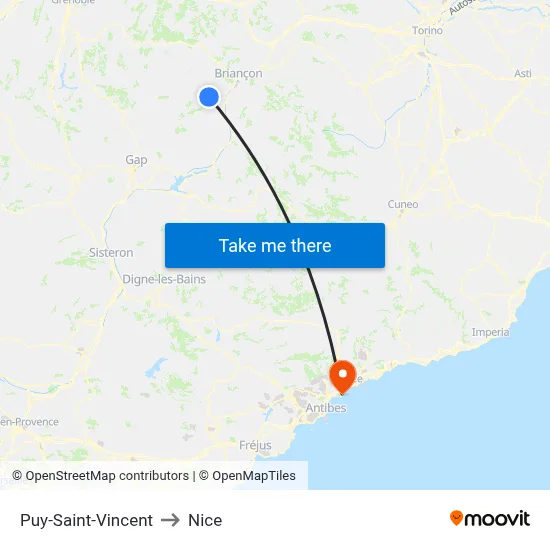 Puy-Saint-Vincent to Nice map