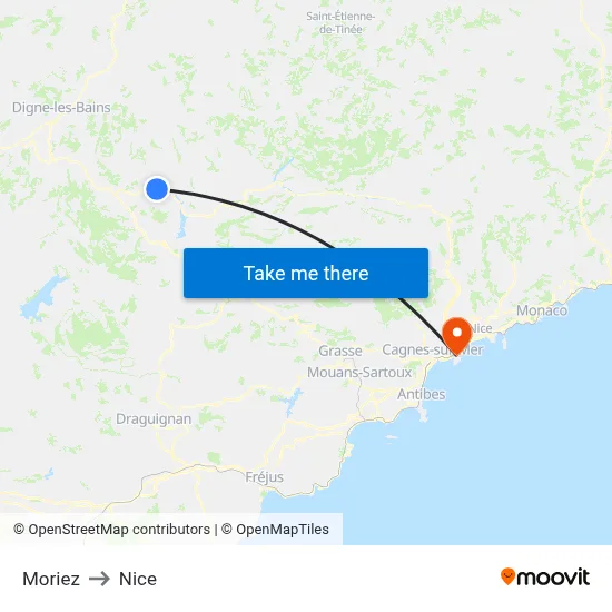 Moriez to Nice map