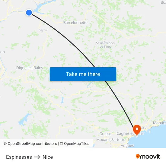 Espinasses to Nice map