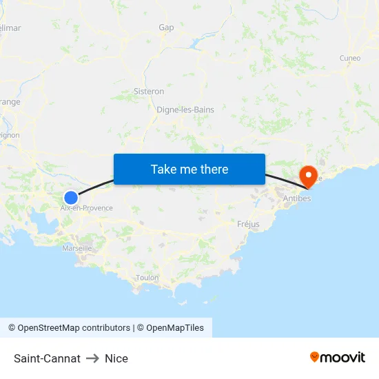 Saint-Cannat to Nice map