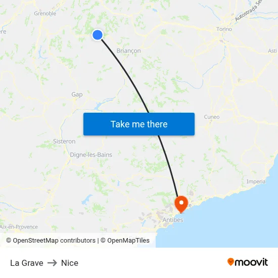 La Grave to Nice map