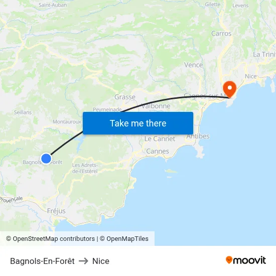 Bagnols-En-Forêt to Nice map