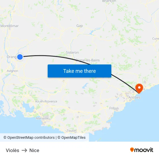 Violès to Nice map