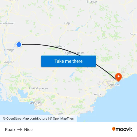 Roaix to Nice map