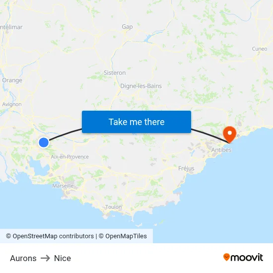 Aurons to Nice map