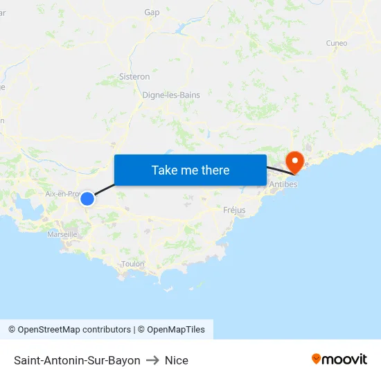 Saint-Antonin-Sur-Bayon to Nice map
