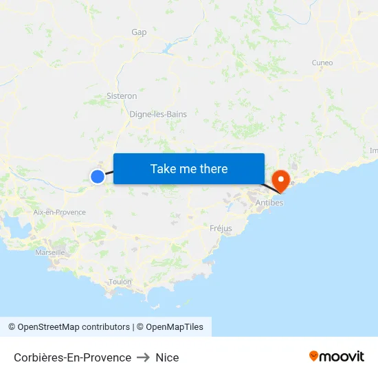 Corbières-En-Provence to Nice map