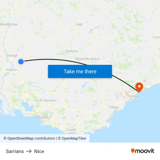 Sarrians to Nice map