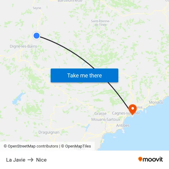 La Javie to Nice map