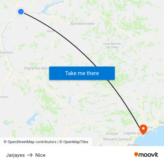 Jarjayes to Nice map