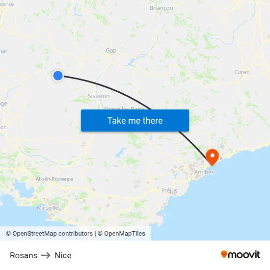 Rosans to Nice map