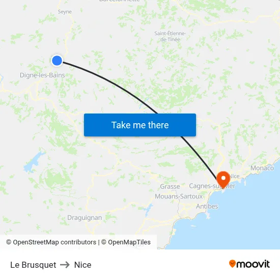 Le Brusquet to Nice map