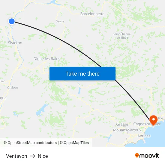 Ventavon to Nice map