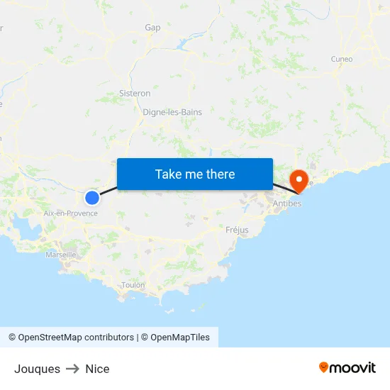 Jouques to Nice map