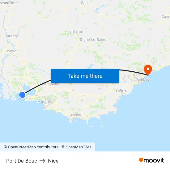 Port-De-Bouc to Nice map