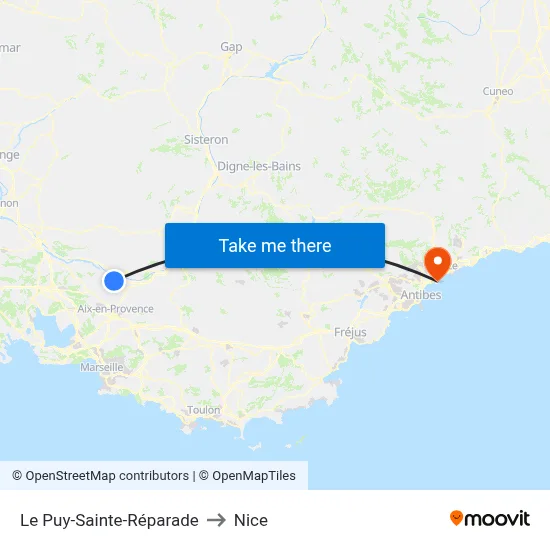 Le Puy-Sainte-Réparade to Nice map